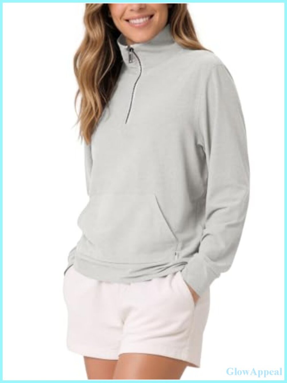 Women's Half Zip Sweatshirt Ultra Soft Mock Neck Pullover Kangaroo Pocket